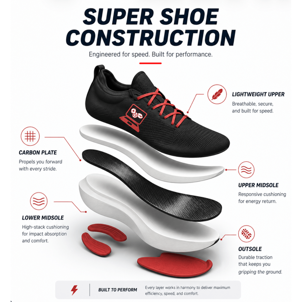 Expanded view of a carbon-plated super shoe